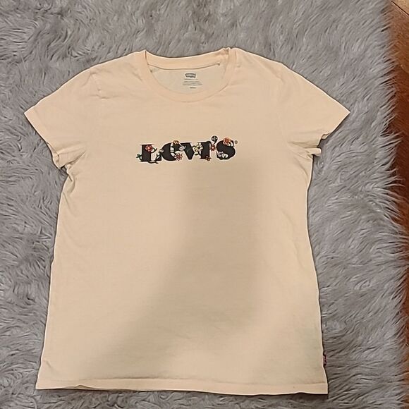 Levi's‎ womens peach cotton logo floral tshirt size small - Picture 1 of 6